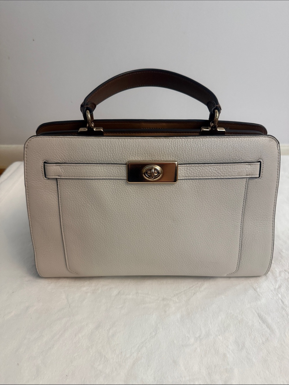 Coach Cream Leather Top-Handle Satchel with Turnlock